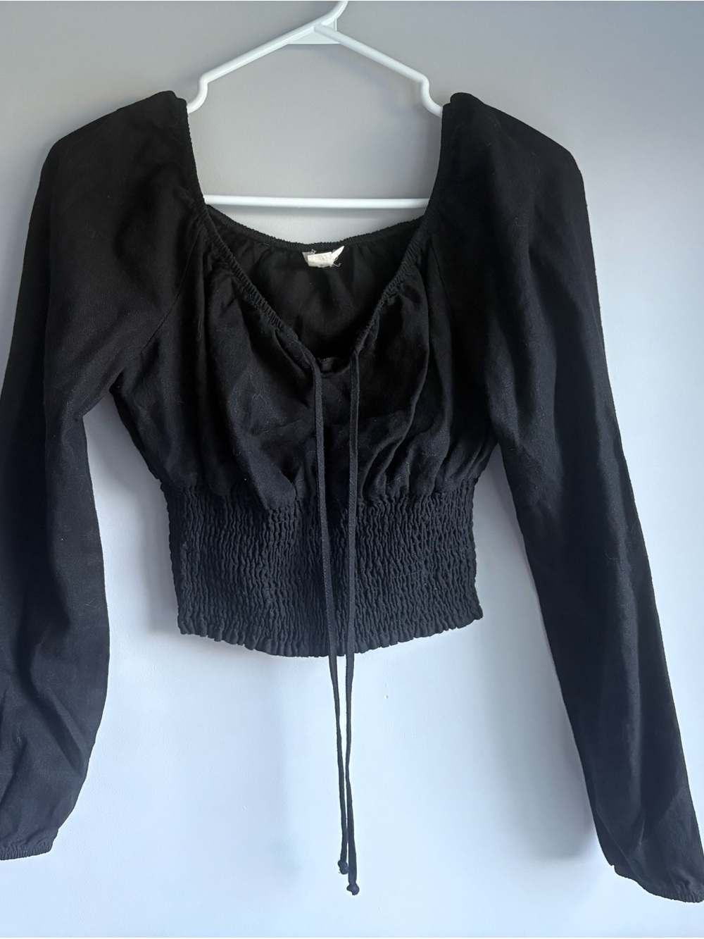 Aeropostale Black Smocked Crop Peasant Top